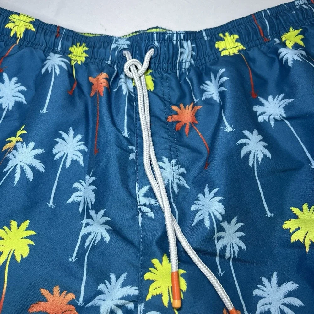 Tommy Bahama Swim Trunks Mens Large Blue‎ Palm Tree Print Board Shorts Beachwear
